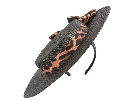 Fascinators Online - Max Alexander Black Boater Hat with Leopard Scarf