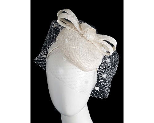 Fascinators Online - Cream sinamay fascinator with face veil