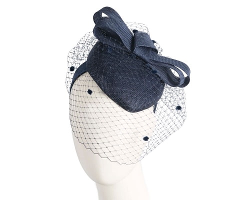 Fascinators Online - Navy sinamay fascinator with face veil