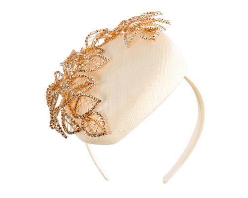 Fascinators Online - Cream & gold pillbox fascinator with jewellery by Fillies Collection