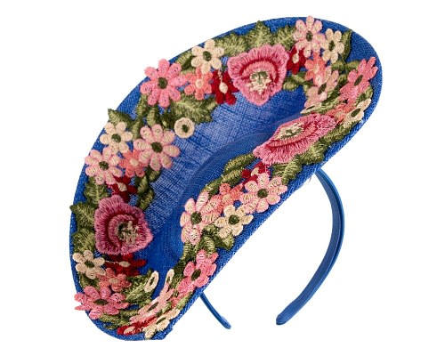 Fascinators Online - Royal Blue Floral Fascinator with Embroidered Lace - Fillies Collection