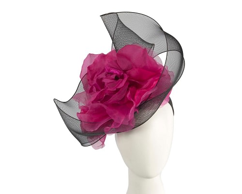 Fascinators Online - Large black & fuchsia fascinator with flower by Fillies Collection