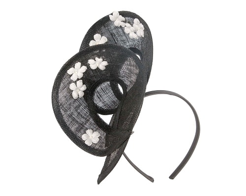 Fascinators Online - Exclusive black & cream sinamay fascinator by Max Alexander