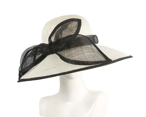 Fascinators Online - Large cream & black sinamay fashion hat with bow by Max Alexander