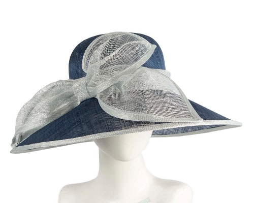Fascinators Online - Large navy & blue sinamay fashion hat with bow by Max Alexander
