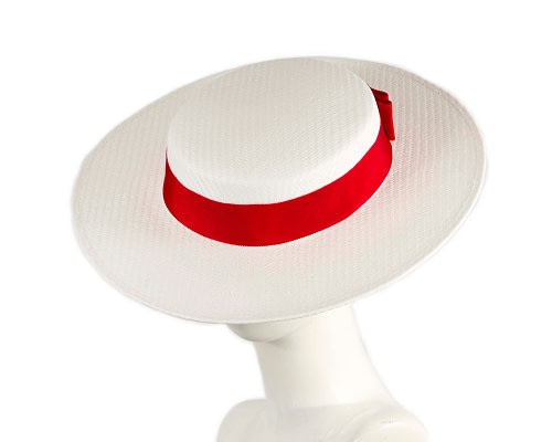 White & red boater hat by Max Alexander