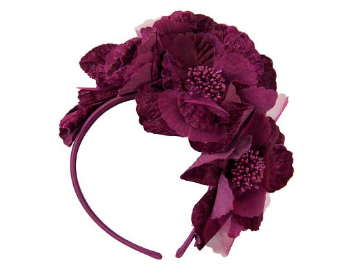 Fascinators Online - Burgundy flowers on the headband