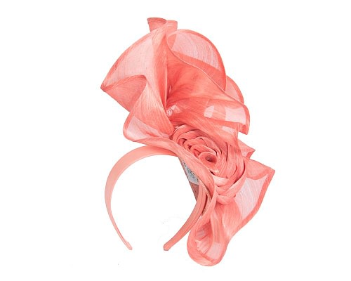 Fascinators Online - Coral sculptured silk abaca fascinator by Fillies Collection