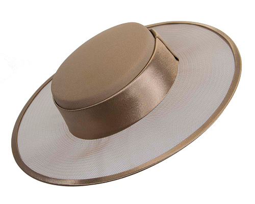 Fascinators Online - Buff boater hat by Cupids Millinery Melbourne