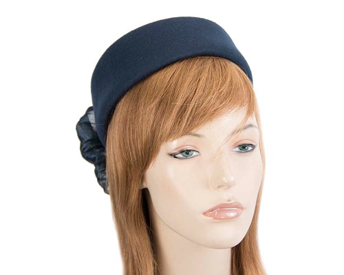Fascinators Online - Navy felt ladies fashion beret hat with bow by Fillies Collection