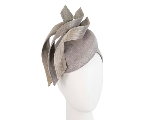 Fascinators Online - Silver pillbox racing fascinator with jinsin trim by Fillies Collection