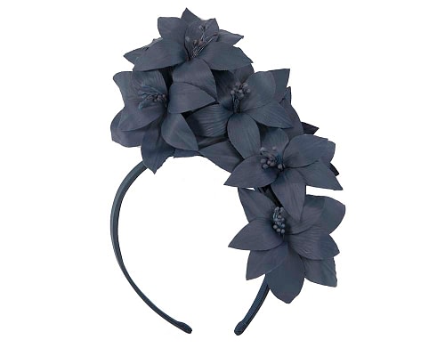 Fascinators Online - Navy leather flower headband by Fillies Collection