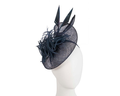 Fascinators Online - Navy racing fascinator with feathers by Max Alexander