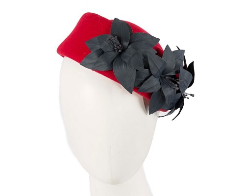 Fascinators Online - Red & navy felt winter fashion beret by Fillies Collection