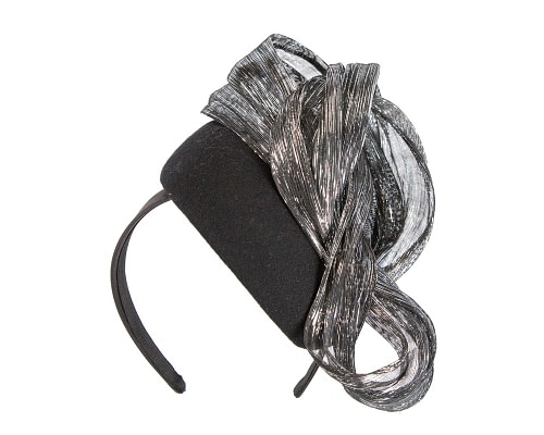 Fascinators Online - Bespoke black pillbox with silver bow by Fillies Collection