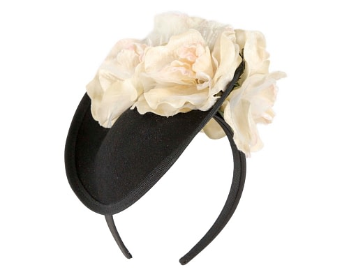 Fascinators Online - Black winter fascinator with cream roses by Fillies Collection