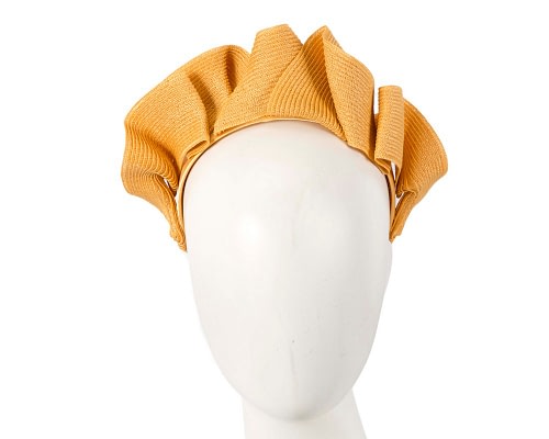 Fascinators Online - Mustard yellow PU leather crown fascinator by Max Alexander