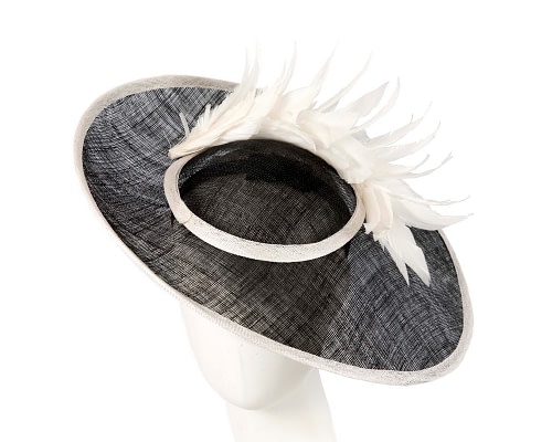 Fascinators Online - Large black & cream sinamay hat by Max Alexander