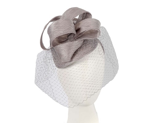 Fascinators Online - Silver fascinator with face veil by Max Alexander