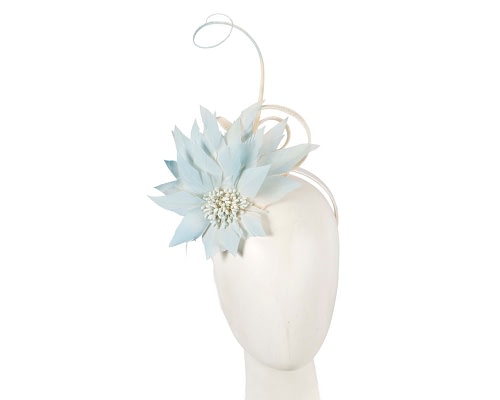 Fascinators Online - Blue feather flower fascinator by Fillies Collection