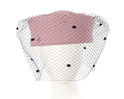 Fascinators Online - Large dusty pink pillbox with face veil by Fillies Collection