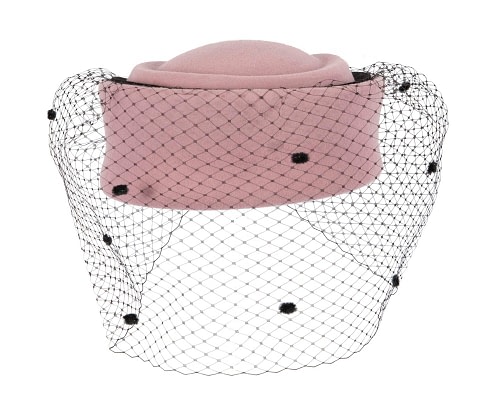 Fascinators Online - Large dusty pink pillbox with face veil by Fillies Collection
