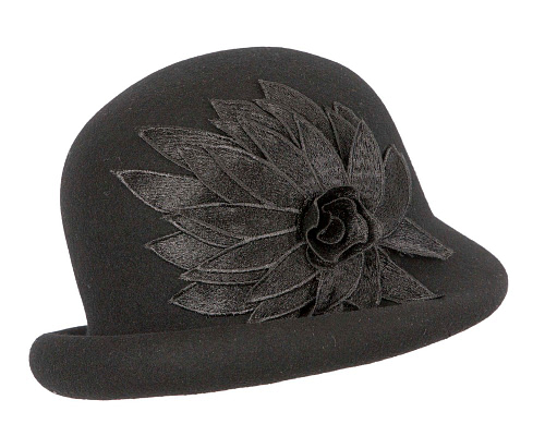 Fascinators Online - Black winter cloche hat by Max Alexander