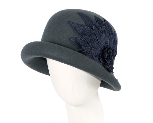 Fascinators Online - Blue grey winter cloche hat by Max Alexander
