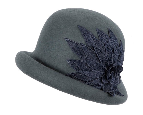 Fascinators Online - Blue grey winter cloche hat by Max Alexander