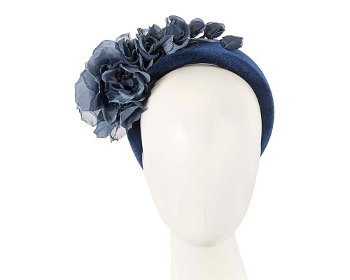 Fascinators Online - Navy velvet flower headband by Max Alexander
