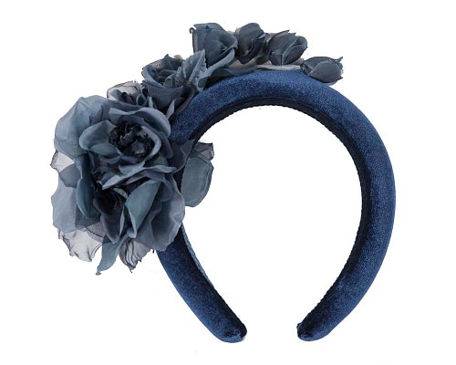 Fascinators Online - Navy velvet flower headband by Max Alexander
