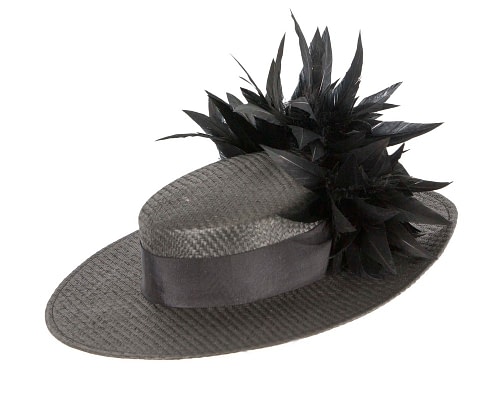 Fascinators Online - Black boater hat with feathers by Max Alexander