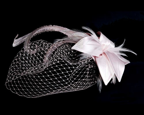 Fascinators Online - Custom made pink feather fascinator with face veil