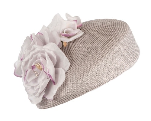 Fascinators Online - Silver beret hat with flowers by Max Alexander