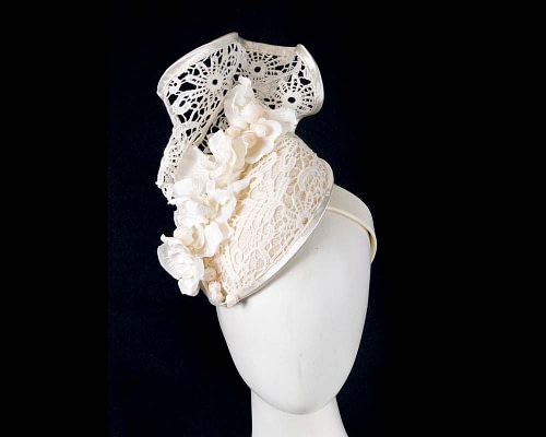 Fascinators Online - Cream lace pillbox fascinator by Fillies Collection