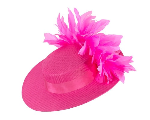 Fascinators Online - Fuchsia boater hat with feathers by Max Alexander