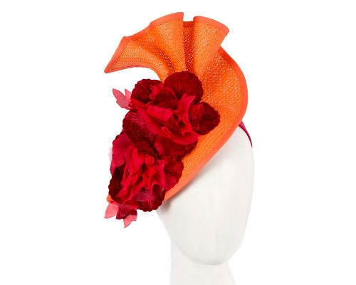 Fascinators Online - Bespoke large orange and red flower fascinator by Fillies Collection