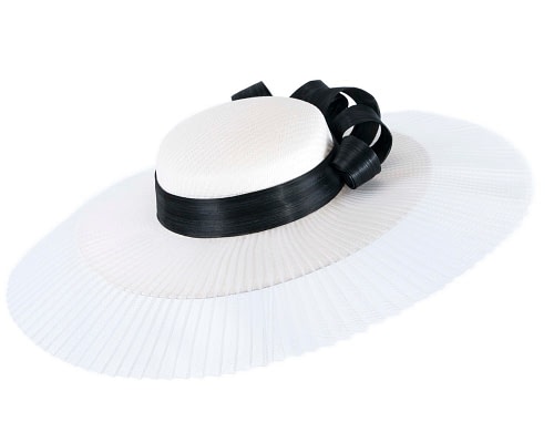 Fascinators Online - White & black wide brim boater hat by Fillies Collection