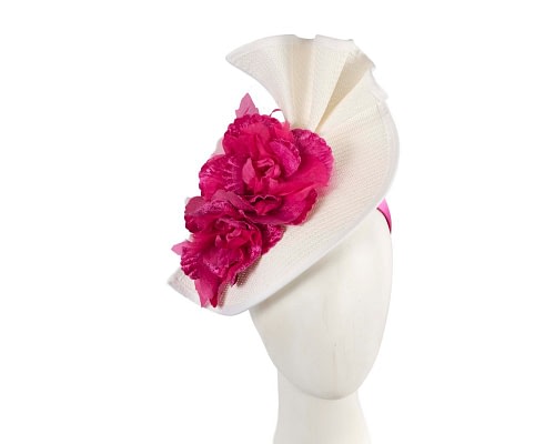 Fascinators Online - Bespoke large white and fuchsia flower fascinator by Fillies Collection