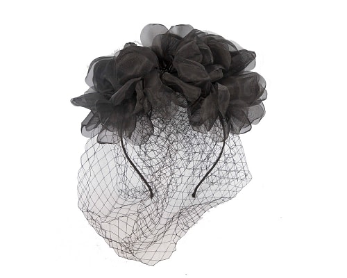 Fascinators Online - Black flower fascinator face veil