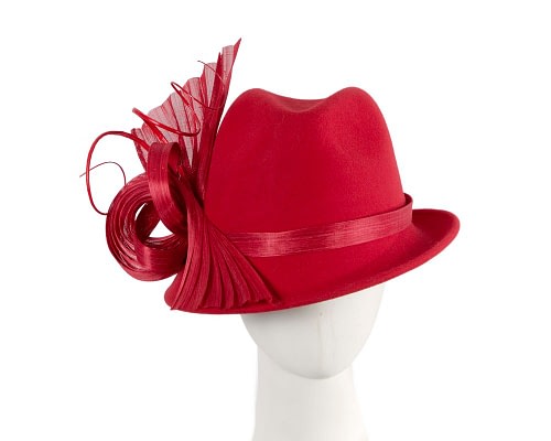 Fascinators Online - Bespoke red felt fedora by Fillies Collection