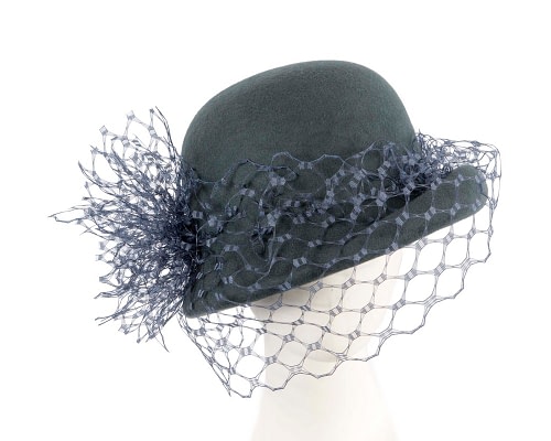 Fascinators Online - Blue grey cloche hat with face veil by Fillies Collection