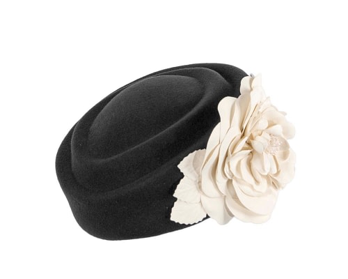 Fascinators Online - Black & cream winter fashion beret by Fillies Collection