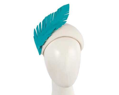 Fascinators Online - Cream & turquoise winter fascinator headband