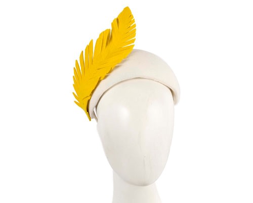Fascinators Online - Cream & yellow winter fascinator headband