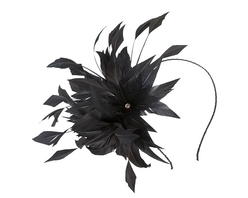 Fascinators Online - Black feather flower headband by Max Alexander