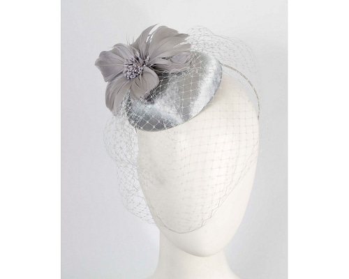 Fascinators Online - Covered silver fascinator with veil