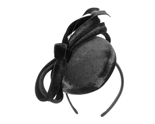 Fascinators Online - Black velvet pillbox bow fascinator