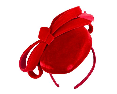 Fascinators Online - Red velvet pillbox bow fascinator
