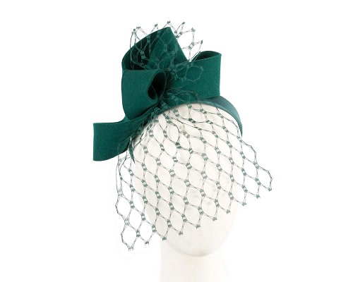 Fascinators Online - Green felt bow with veil fascinator by Max Alexander